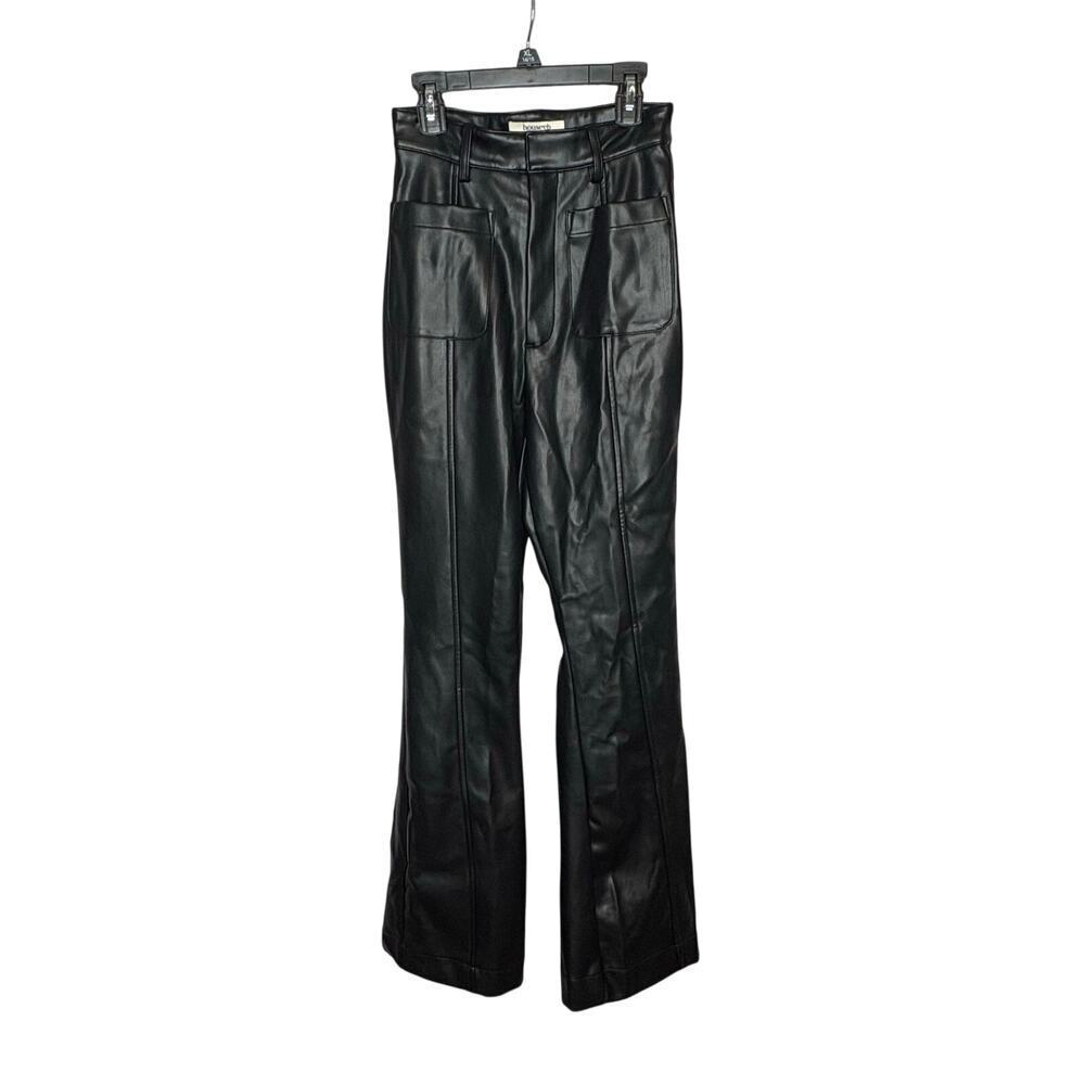 House of CB Grainne Black Faux Leather High Rise Flare Patch Pocket Pants XS